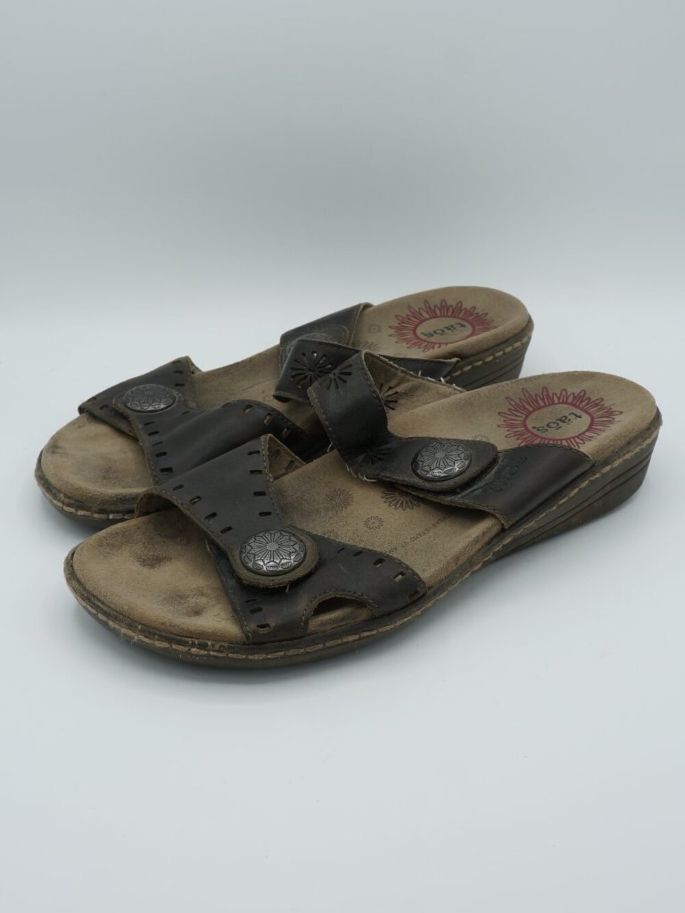 Taos Miracle Brown Leather Adjustable Slide Sandals Women's Size 40 (US 9)
